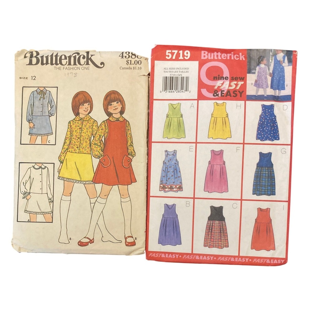Vintage Butterick Sewing Patterns Lot 4388 5719 Kids Jumper Blouse 1973 1998 lot